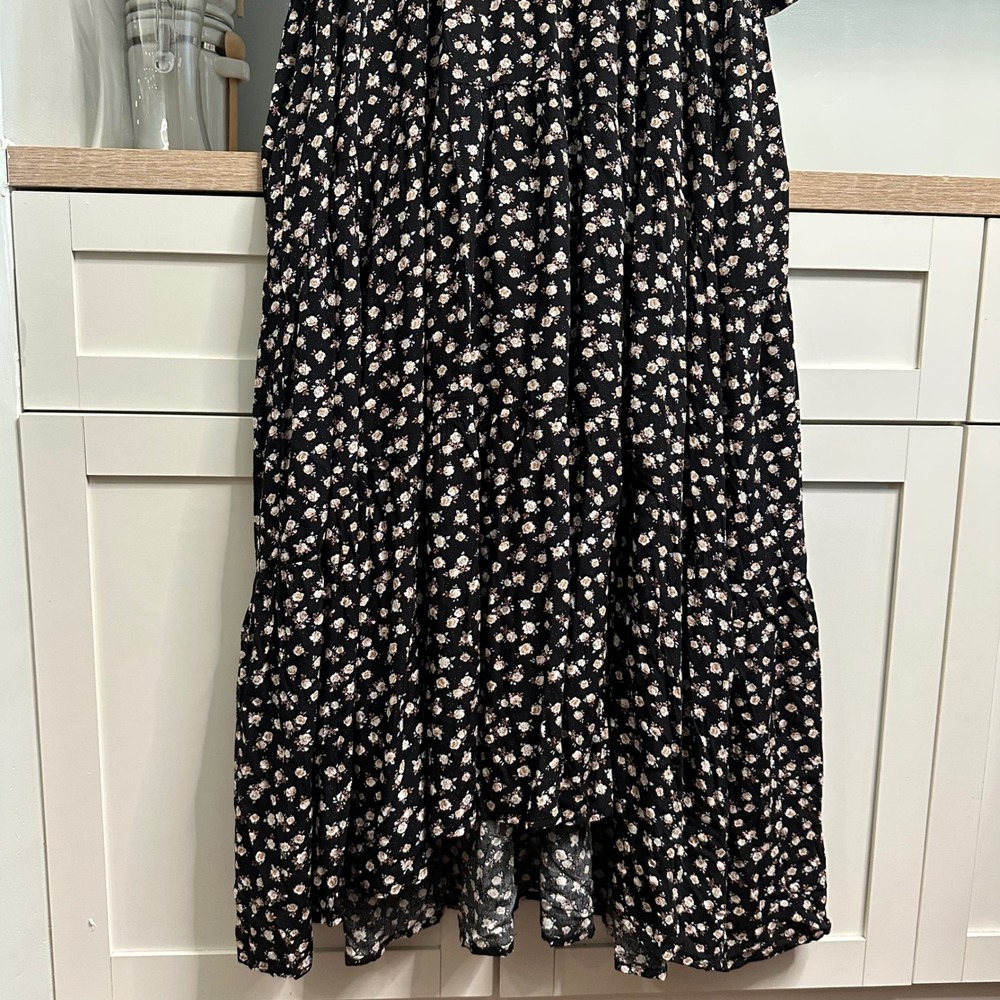 Natural Life Rebecca Midi Dress Womens S Black Ditsy Floral Tiered Button Front - Picture 7 of 16